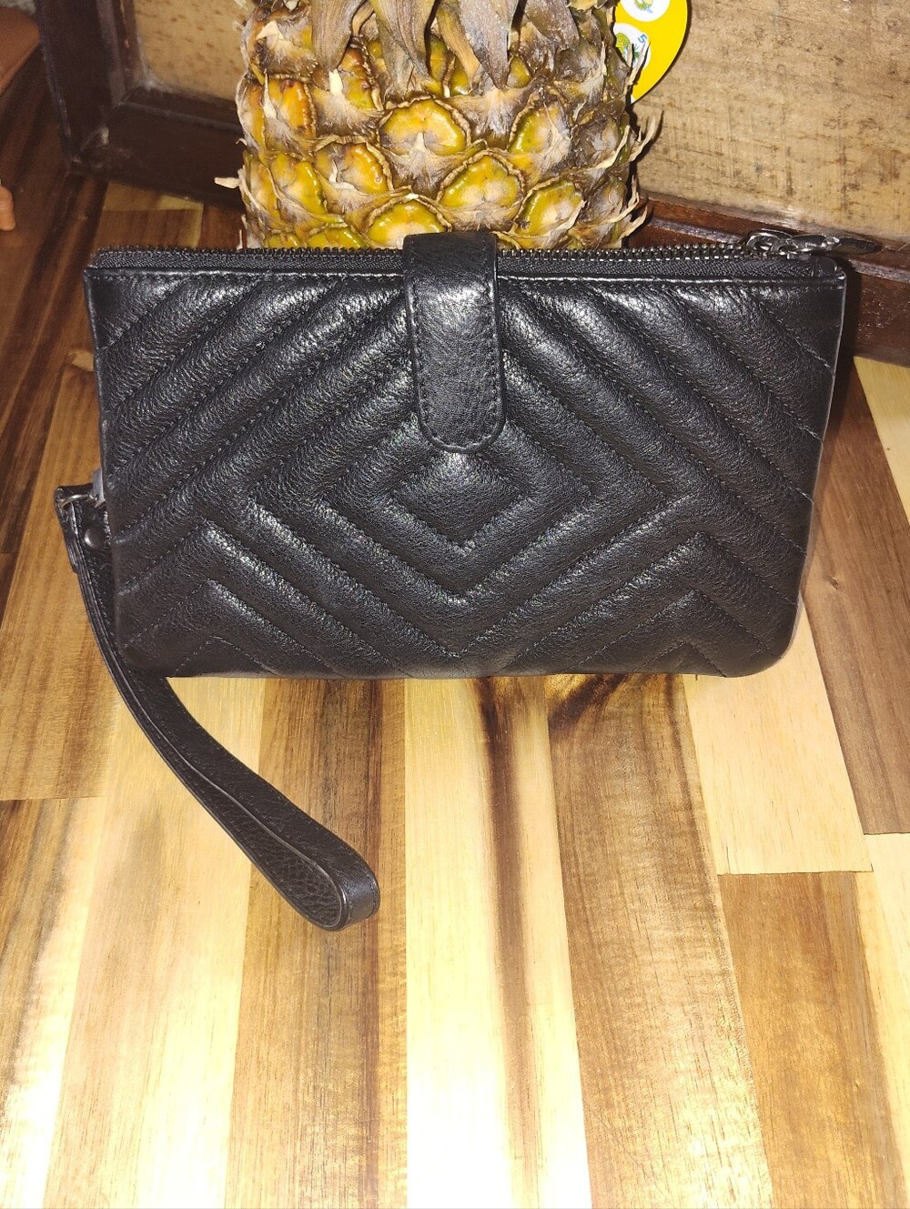 Black Quilted Wristlet Clutch - Women's Leather Style